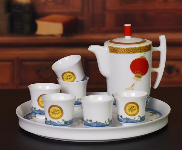 瓷博 景德镇陶瓷功夫茶具套装建国60周年纪念 茶壶茶杯 茶盘托盘